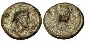 Aeolis. Aigai. (2.-1. Century BC). Bronze Æ. (14mm, 2,27g). Obv: head of Hermes right. Rev: forepart of goat right.