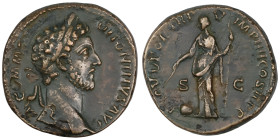 Commodus. (180-192 AD). Sesterz. (31mm, 25,13g) Rome. Obv: M COMMODVS ANTONVS AVG PIVS. laureate bust of Commodus right. Rev: PROV AVG TR P VIII IMP V...