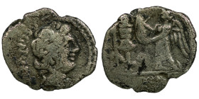 C. Egnatuleius C. (97 BC) AR Quinar. (18mm, 1,53g) Rome. Obv: head of Apollo right. Rev: Victory standing next to a tropaeum.
