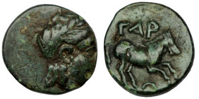 Mysia. undefined. (4.-2. Century BC) Bronze . (9mm, 0,50g) Obv: female head right. Rev: horse right over caduceus.