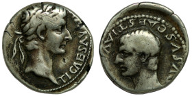Tiberius and Drusus. (33-34 AD) AR Drachm. (16mm, 3,41g) Cappadocia. Caesarea. Obv: TI CAES AVG P M TR P XXXV. laureate bust of Tiberius right. Rev: D...