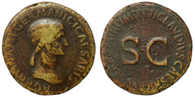 Agrippina the Elder. (50-54 AD). Æ Sesterz. (35mm, 28,14g) Rome. Obv: AGRIPPINA M F GERMANICI CAESARIS. bust of Agrippina the Elder, bare-headed, drap...
