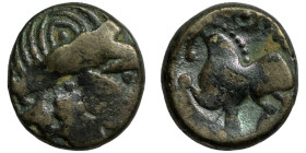 Eastern Celts. Imitations of Philip II. of Macedon. "Kugelwange" (2.-1. Century BC) AR Drachm. (13mm, 2,17g) Obv: head of Philip II. right. Rev: horse...
