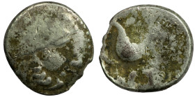 Eastern Celts. Imitations of Philip II. of Macedon. "Kugelwange" (2.-1. Century BC) AR Drachm. (13mm, 2,32g) Obv: head of Philip II. right. Rev: horse...