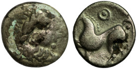 Eastern Celts. Imitations of Philip II. of Macedon. "Kugelwange" (2.-1. Century BC) AR Drachm. (14mm, 1,22g) Obv: head of Philip II. right. Rev: horse...