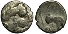 Eastern Celts. Imitations of Philip II. of Macedon. "Kugelwange" (2.-1. Century BC) AR Drachm. (14mm, 2,11g) Obv: head of Philip II. right. Rev: horse...