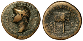 Nero. (66 AD) Æ Dupondius. (28mm, 13,53g) Rome. Obv: NERO CLAVD CAESAR AVG GER P M TR P IMP P P. radiate bust of Nero left. Rev: PACE P R VBIQ PARTA I...