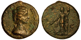 Julia Domna. (197-217 AD) Æ As. (22mm, 8,35g) Rome. Obv: JVLIA AVGVSTA. draped bust of Julia Domna right. Rev: PIETAS. Pietas standing left holding sc...