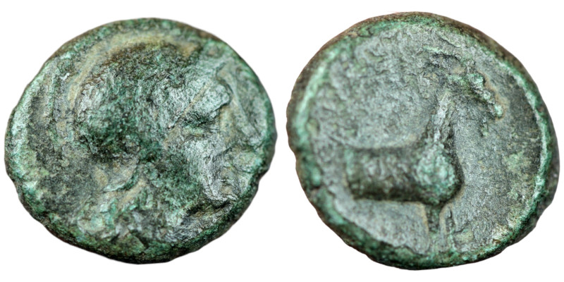 Aeolis. Aigai. (2.-1. Century BC). Bronze Æ. (11mm 1,78g ). Obv: helmeted head o...