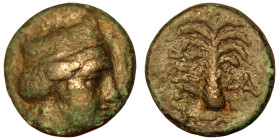 Tyre under Seleucid Kingdom. Antiochos III. (198-187 BC) Bronze Æ. (12mm 1,58g) Obv: diademed head of Antiochos III. right. Rev: palm tree.