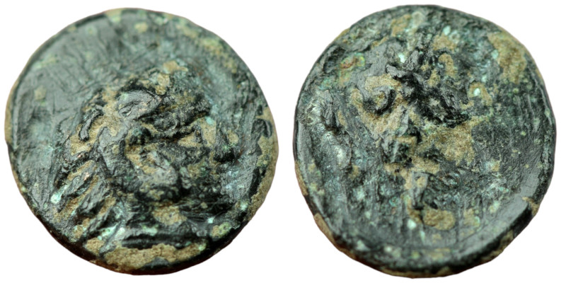 Mysia. Pergamon. (around 300 BC) Bronze Æ. (8mm 0,75g) Obv: helmeted head of Ath...