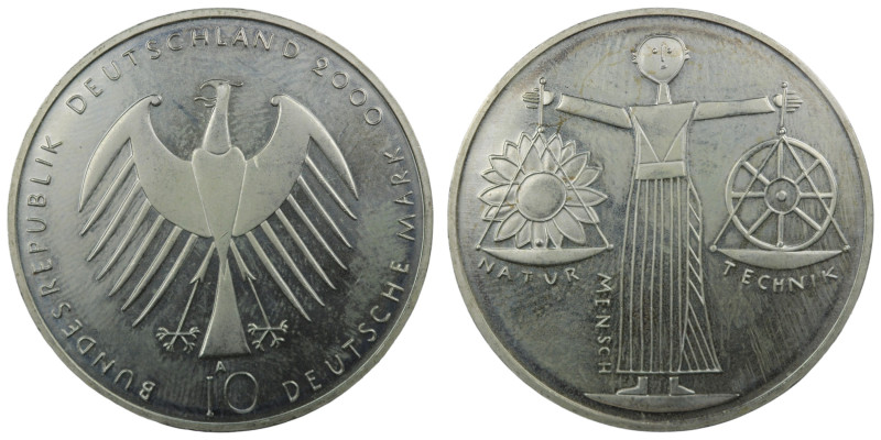 Bundesrepublik Deutschland. (2000) 10 Mark. 925/1000 Silber. Natur Mensch Techni...