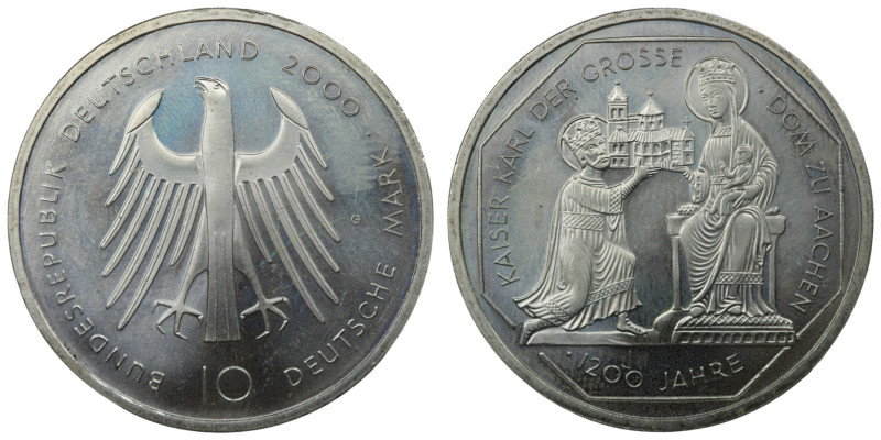 Bundesrepublik Deutschland. (2000) 10 Mark. 925/1000 Silber. Dom zu Aachen. 15,5...