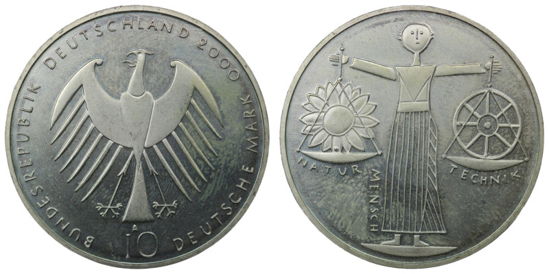 Bundesrepublik Deutschland. (2000) 10 Mark. 925/1000 Silber. Natur Mensch Techni...