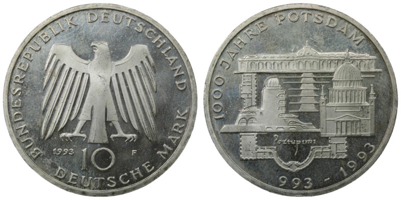 Bundesrepublik Deutschland. (1993) 10 Mark. 625/1000 Silber. 1000 Jahre Potsdam....