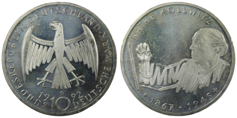 Bundesrepublik Deutschland. (1992) 10 Mark. 625/1000 Silber. Kathe Kollwitz. 15,...