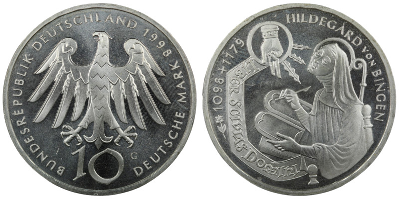 Bundesrepublik Deutschland. (1998) 10 Mark. 925/1000 Silber. Hildegard von Binge...