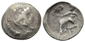 EASTERN CELTS.
Imitating Alexander III of Macedon.
Drachm
(AR, 20 mm, 3.47 g)
3rd-2nd century BC, Danube region. 

Stylised head of Heracles wea...