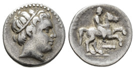 MACEDONIAN KINGS.
Philipp II (359-336 BC), posthumous issue.
Fifth tetradrachm
(AR, 15 mm, 2.34 g)
c. 310-290 BC, Amphipolis.

Head of Apollo ri...