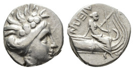 EUBOIA,
Histiaia.
Tetrobol
(AR, 13 mm, 2.14 g)
3rd-2nd century BC.

Head of the nymph Histiaia right, wearing wreath of grape leaves and berries...