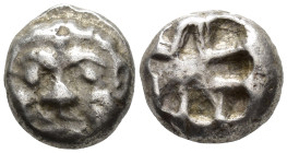 MYSIA,
Parion.
Drachm
(AR, 12 mm, 3.43 g)
5th century BC.

Facing gorgoneion with large ears and protruding tongue. / Irregular pattern within q...