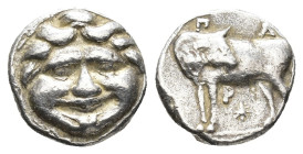 MYSIA,
Parion.
Hemidrachm
(AR, 12 mm, 2.38 g)
4th century BC.

ΠΑ/ΡΙ Bull standing left, head turned back to right; star between the legs. / Gor...