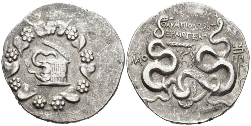 PHRYGIA,
Laodicea. Cistophoric standard. Olympiodoros, son of Hermogenes, magis...