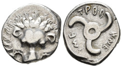 LYCIAN DYNASTS.
Trbbenimi (c. 390-370 BC).
1/3 Stater
(AR, 16 mm, 3.08 g)
Uncertain mint.

Facing lion's scalp. / Lycian inscription ("Trbbãnimi...