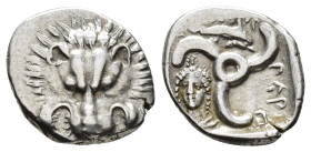 LYCIAN DYNASTS.
Perikles (c. 380-360 BC).
1/3 Stater
(AR, 17 mm, 3.04 g)
Uncertain mint.

Facing lion's scalp. / Lycian inscription ("Perikle"),...