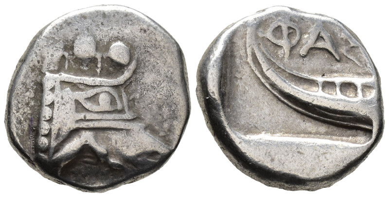 LYCIA,
Phaselis.
Tetrobol
(AR, 15 mm, 3.44 g)
c. 500-440 BC.

Prow of gall...