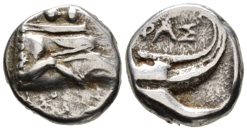 LYCIA,
Phaselis.
Tetrobol
(AR, 13 mm, 3.44 g)
c. 500-440 BC.

Prow of gall...