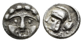 PISIDIA,
Selge.
Obol
(AR, 10 mm, 0.88 g)
c. 350-300 BC.

Facing gorgoneion with protruding tongue. / Head of Athena with Attic helmet left; astr...