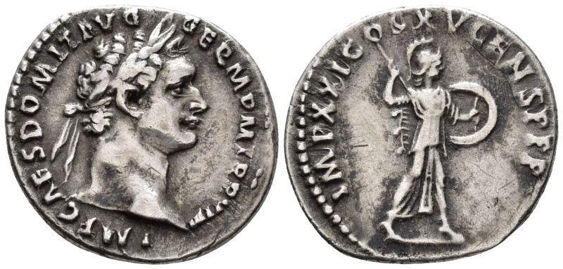 Domitian (AD 81-96).
Denarius
(AR, 19 mm, 3.28 g)
AD 90, Rome.

IMP CAES DO...