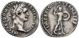 Domitian (AD 81-96).
Denarius
(AR, 19 mm, 3.28 g)
AD 90, Rome.

IMP CAES DOMIT AVG GERM P M TR P VIIII Head of Domitian, laureate, right. / IMP X...