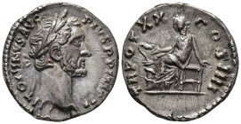 Antoninus Pius (AD 138-161).
Denarius
(AR, 18 mm, 3.49 g)
AD 156-7, Rome.

ANTONINVS AVG PIVS P P IMP II Head of Antoninus Pius, laureate, right ...