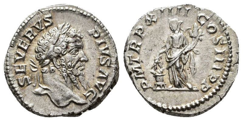 Septimius Severus (AD 193-211).
Denarius
(AR, 19 mm, 3.69 g)
AD 206, Rome.
...