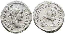 Caracalla (AD 211-217).
Denarius
(AR, 20 mm, 3.30 g)
AD 209, Rome.

ANTONINVS PIVS AVG Head of Caracalla right, laureate. / PONTIF TR P III COS I...