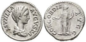 Plautilla, Augusta (202-205).
Denarius
(AR, 18 mm, 3.62 g)
AD 202-205, Rome.

PLAVTILLA AVGVSTA Bust of Plautilla right, draped, hair coiled in r...