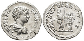 Geta, Caesar (AD 198-209).
Denarius
(AR, 20 mm, 3.46 g)
AD 200-202, Rome.

P SEPT GETA CAES PONT Bust of Geta right, draped. / PRINC IVVENTVTIS G...