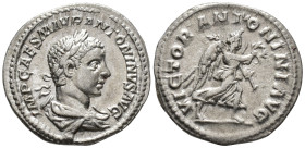 Elagabalus (AD 218-222).
Denarius
(AR, 20 mm, 3.07 g)
AD 218-222, Rome.

IMP CAES M AVR ANTONINVS AVG Bust of Elagabalus right, laureate and drap...