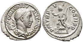 Severus Alexander (AD 222-235).
Denarius
(AR, 21 mm, 2.29 g)
AD 227, Rome.

IMP C M AVR SEV ALEXAND AVG Bust of Severus Alexander right, laureate...