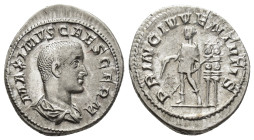 Maximus, Caesar (AD 235/236-238).
Denarius
(AR, 21 mm, 3.33 g)
AD 236-238, Rome.

MAXIMVS CAES GERM Bust of Maximus right, draped. / PRINC IVVENT...