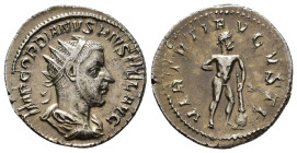 Gordian III (AD 238-244).
Antoninianus
(AR, 23 mm, 3.72 g)
AD 241-243, Rome.

IMP GORDIANVS PIVS FEL AVG Bust of Gordian III right, radiate, drap...