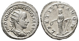 Gordian III (AD 238-244).
Antoninianus
(AR, 23 mm, 4.15 g)
AD 241-243, Rome.

IMP GORDIANVS PIVS FEL AVG Bust of Gordian III right, radiate, drap...
