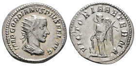 Gordian III (AD 238-244).
Antoninianus
(AR, 23 mm, 3.57 g)
AD 243-244, Rome.

IMP GORDIANVS PIVS FEL AVG Bust of Gordian III right, radiate, drap...