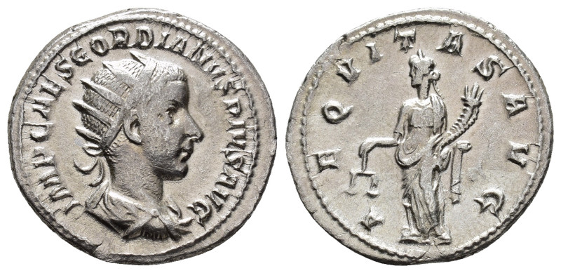 Gordian III (AD 238-244).
Antoninianus
(AR, 22 mm, 3.18 g)
AD 240, Rome.

I...