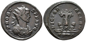 Probus (AD 276-282).
Antoninianus
(AE, 22 mm, 3.63 g)
AD 276-282, Rome.

PROBVS P F AVG Bust of Probus right, radiate and cuirassed. / VICTORIA G...