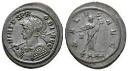 Probus (AD 276-282).
Antoninianus
(AE, 25 mm, 5.00 g)
AD 276-282, Ticinum.

VIRTVS PROBI AVG Bust of Probus left, radiate, helmeted and cuirassed...