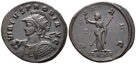 Probus (AD 276-282).
Antoninianus
(AE, 23 mm, 3.82 g)
AD 276-282, Ticinum.

VIRTVS PROBI AVG Bust of Probus left, radiate, helmeted and cuirassed...