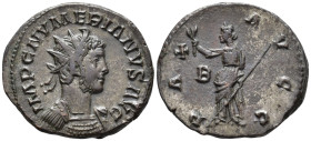 Numerian (AD 283-284).
Antoninianus
(AE, 23 mm, 4.41 g)
AD 283-284, Lugdunum.

IMP C NVMERIANVS AVG Bust of Numerian right, radiate and cuirassed...